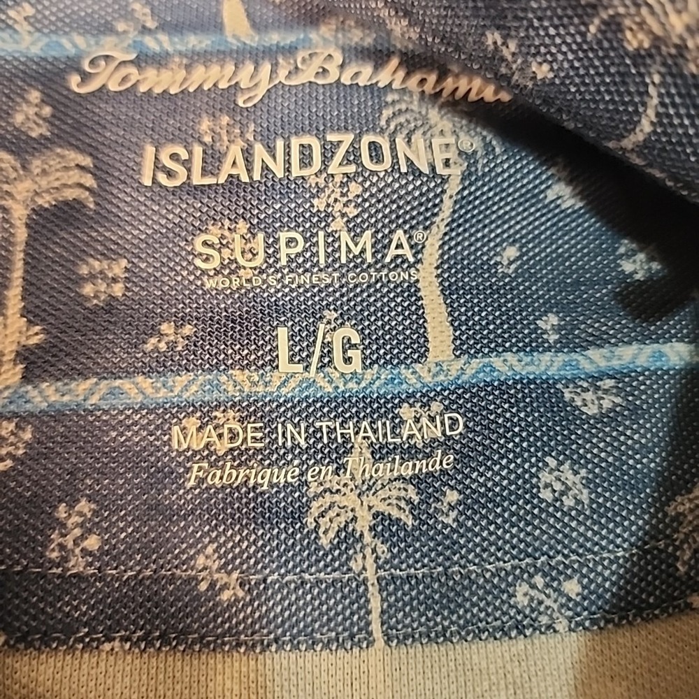 Tommy Bahama IslandZone Mens Large Blue Palm Tree Stripe Supima Cotton Shirt - Picture 6 of 8